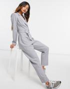 Asos Design Soft Tux Jumpsuit With Belt In Gray Stripe-green