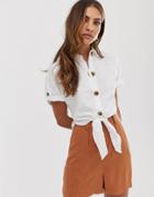 River Island Tie Front Shirt In White