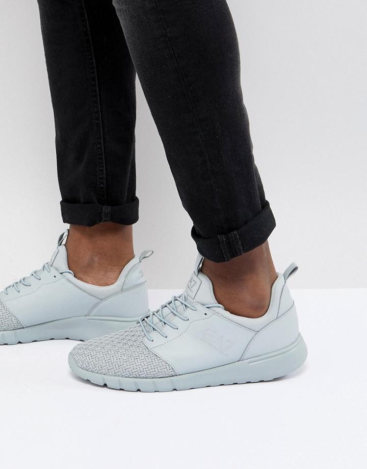 Ea7 Woven Knit Racer Sneakers In Gray - Gray