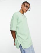 Asos Design Relaxed Fancy Textured T-shirt With Side Splits In Green
