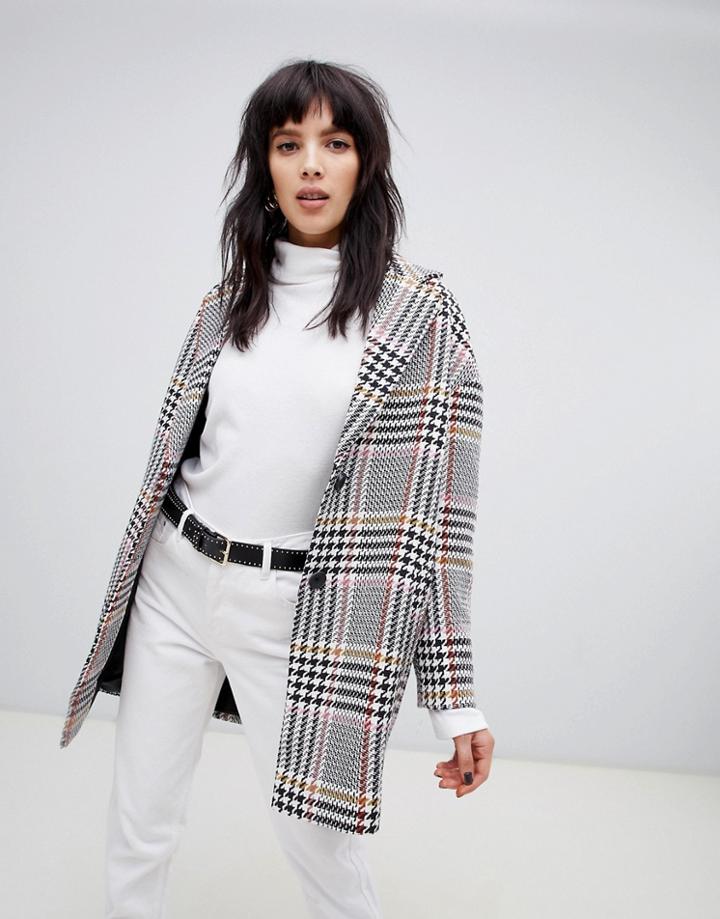 Stradivarius Check Car Coat - Multi