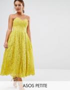 Asos Petite Sweetheart Lace Bandeau Midi Dress - Yellow