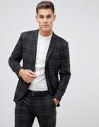 Selected Homme Gray Check Suit Jacket With Patch Pockets In Slim Fit