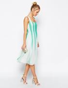 Asos Mesh Insert Fit And Flare Square Neck Midi Dress - Mint