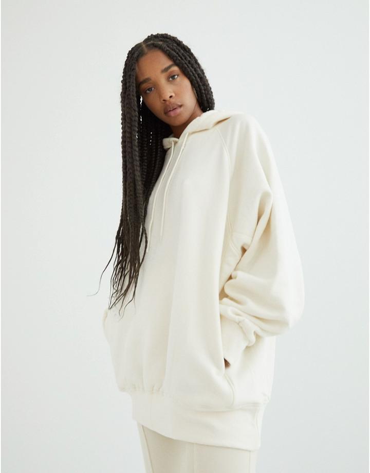 Bershka Oversized Hoodie In Ecru-white