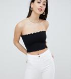 Asos Design Petite Shirred Bandeau Crop Top - Black