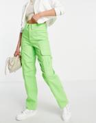 River Island High Rise Cargo Jean In Bright Green