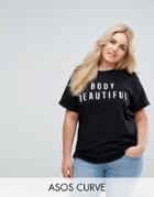 Asos Curve T-shirt With Body Beautiful - White