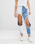 Missguided Riot Contrast Ripped Jeans - Blue