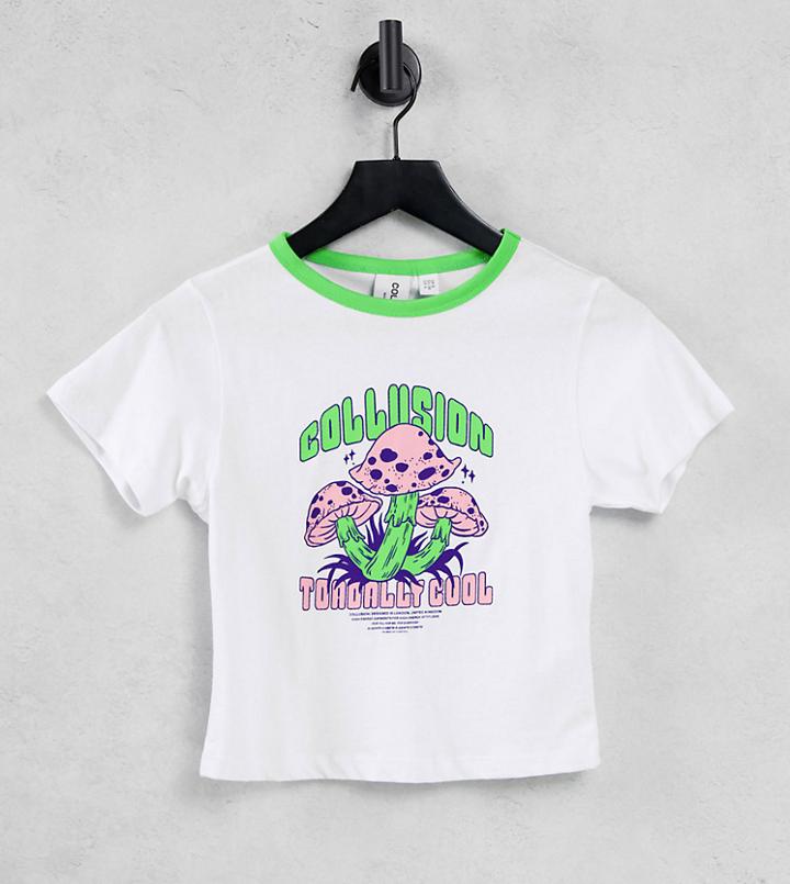 Collusion Mushroom Ringer T-shirt In White