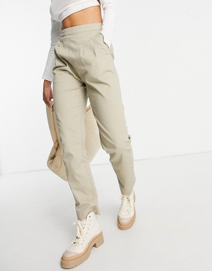 Asos Design Side Tab Peg Pants In Stone-brown