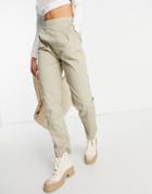 Asos Design Side Tab Peg Pants In Stone-brown