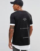 Asos Super Longline T-shirt With Text Back Print And Curved Hem Extender In Black - Black