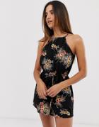 Ax Paris Floral Print Romper - Black