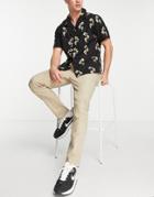 Asos Design Skinny Chinos With Elasticated Waist In Dark Beige-neutral