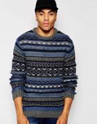Native Youth Winter Fisherman Knit Sweater - Navy