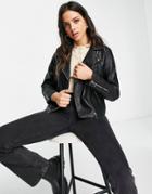 River Island Quilted Faux Leather Biker Jacket In Black