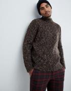 Asos Design Heavyweight Textured Turtleneck Sweater In Brown