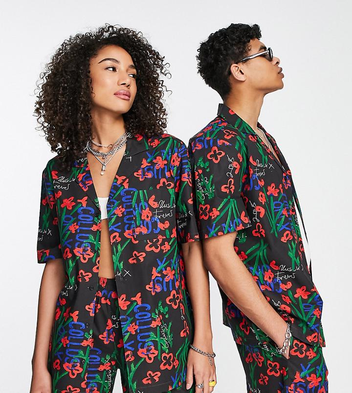 Collusion Unisex Shirt In Floral Print - Part Of A Set-black