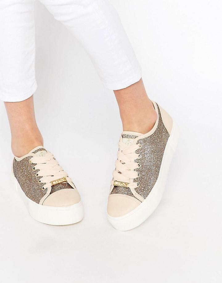 Lipsy Maria Gold Thread Flatfom Sneakers - Gold