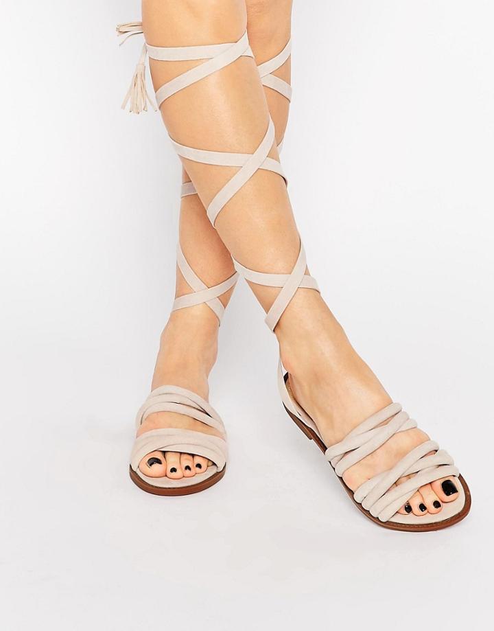 Public Desire Maddison Beige Tassel Wrap Flat Sandals - Nude Mf