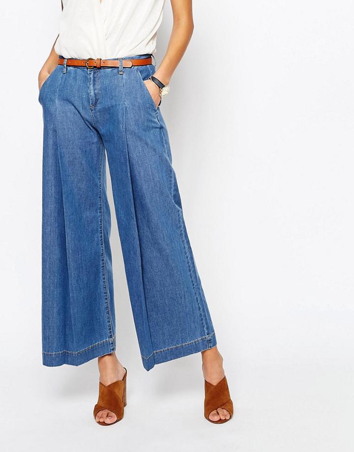 Mango Denim Wide Leg Pant - Denim Blue