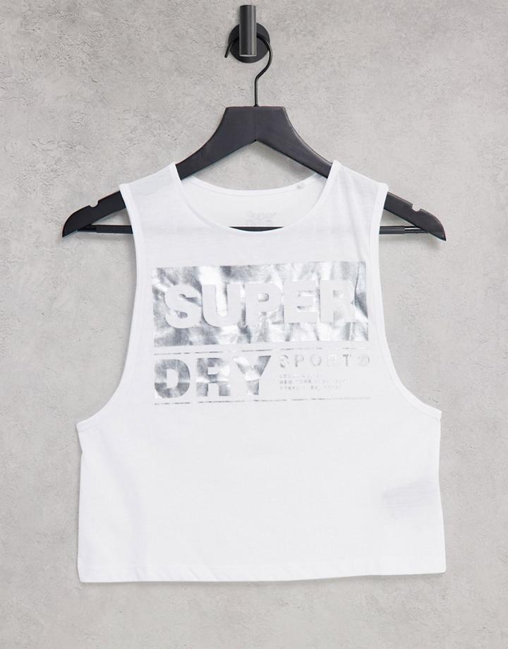 Superdry Sport Streetsport Crop Logo Tank Top In White