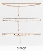 Topshop Pack Of 3 Mini Heart Choker Necklaces In Gold
