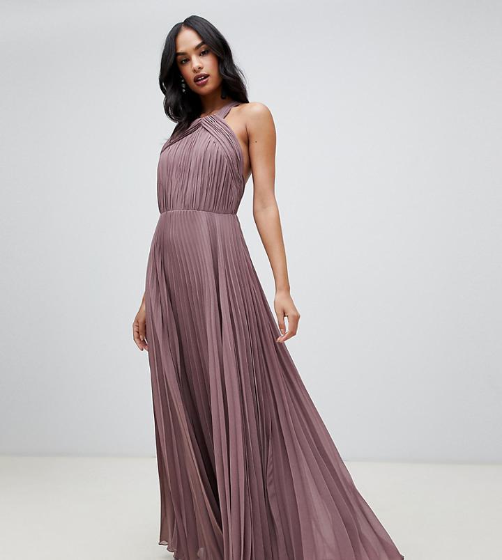 Asos Design Pleated Bodice Halter Maxi Dress - Multi