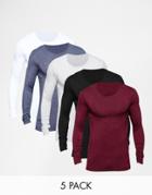 Asos Extreme Muscle Long Sleeve T-shirt With Crew Neck 5 Pack Save 25% - Multi