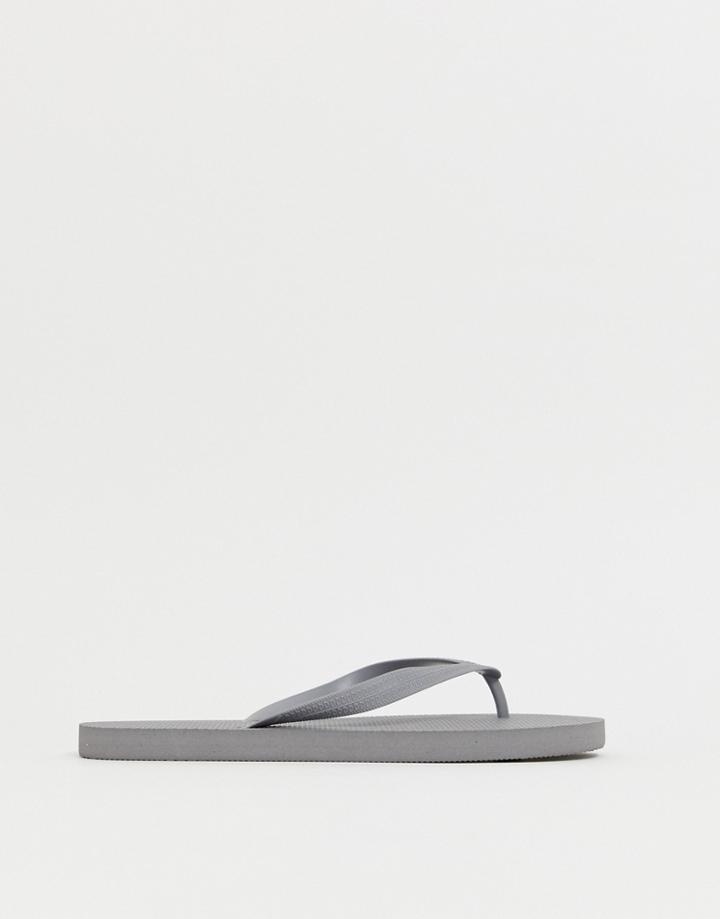 Asos Design Flip Flops In Gray