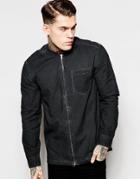 Asos Zip Up Shirt In Pigment Dye With Grandad Collar - Gray