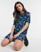 Urban Threads Oversized T-shirt Dress In Leopard Print-blues