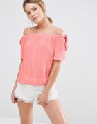 Oasis Tie Shoulder Bardot Top - Coral