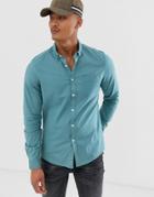 Asos Design Stretch Slim Casual Oxford Shirt In Teal Green - Green