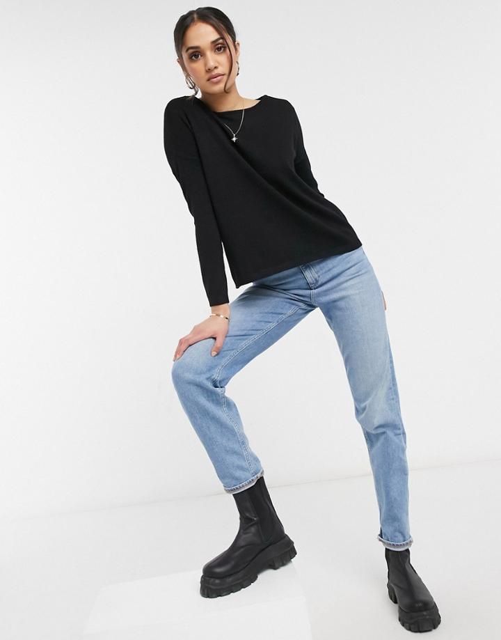 Only Long Sleeve Pullover Sweater In Black