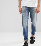 Selected Homme Tall Jeans In Tapered Fit With Rip Repair Italian Denim - Blue