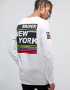 Asos Longline Long Sleeve T-shirt With New York Print - White