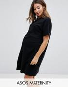 Asos Maternity Ultimate T-shirt Dress With Rolled Sleeves - Black