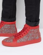 Asos High Top Sneakers In Red With Chunky Sole - Red