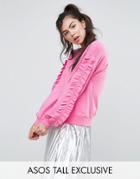 Asos Tall Sweat Top With Ruffle Sleeve Detail - Pink