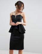 Rare Multi Strap Ruffle Midi Dress With Peplum - Black