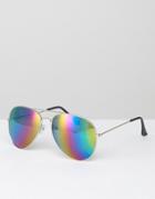 7x Aviator Sunglasses With Rainbow Mirror Lens - Silver Rainbow
