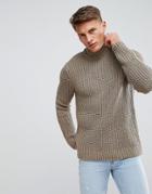Esprit Chunky Knit Sweater With Roll Neck In Stone - Stone