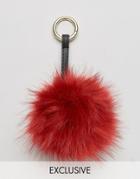 My Accessories Faux Fur Pom Bag Charm In Burgundy - Red