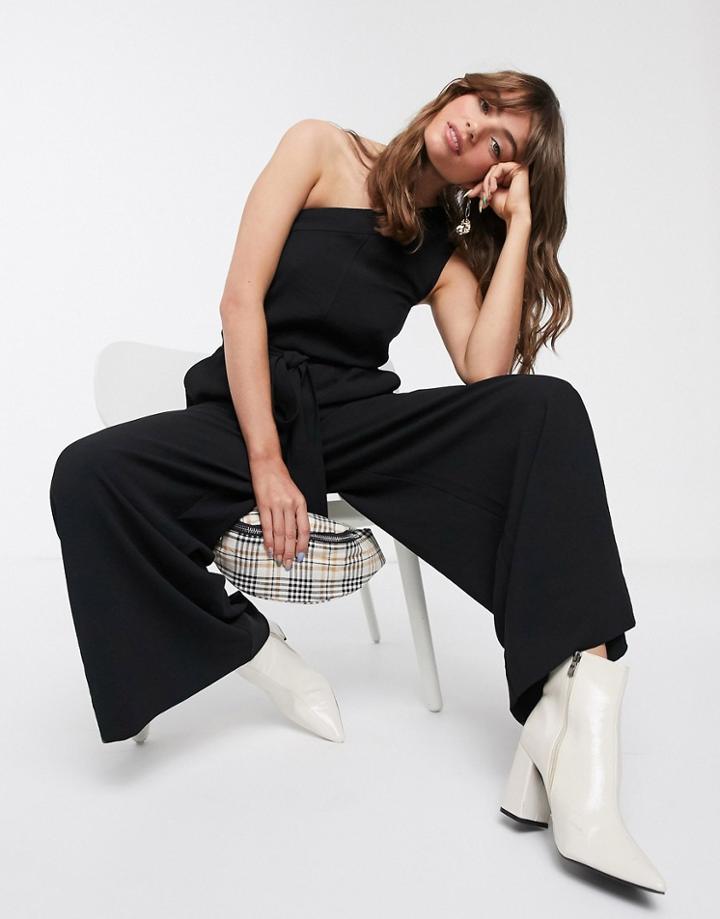 Weekday One-shoulder Tie-waist Jumpsuit In Black