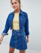 Asos Design Denim Cropped Jacket With Western Belt Buckle Detail Two-piece - Blue