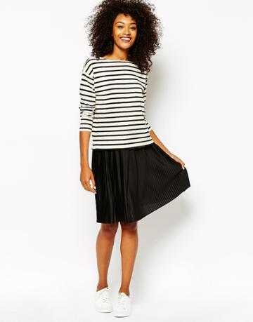 Monki Pleated Jersey Midi Skirt - Black