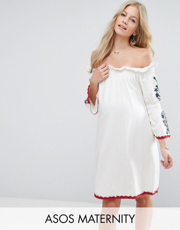 Asos Maternity Off Shoulder Gypsy Sundress - White