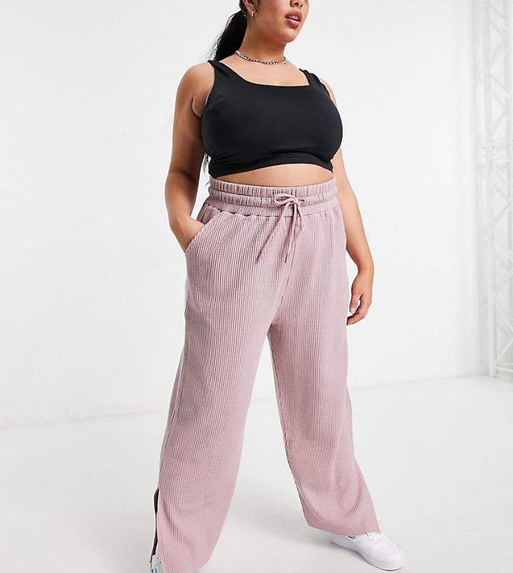 Collusion Plus Waffle Wide Leg High Waist Sweatpants In Purple